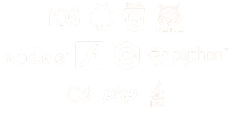 Haxe targets: iOs, Android, HTML5, Neko, NodeJs, Flash, C++, Python, Csharp, PHP, Java