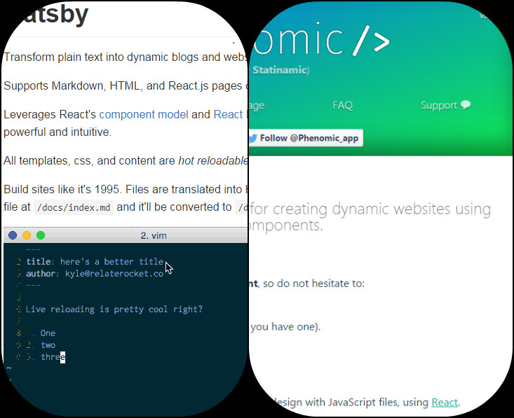 Screenshots of other ReactJs static site generators